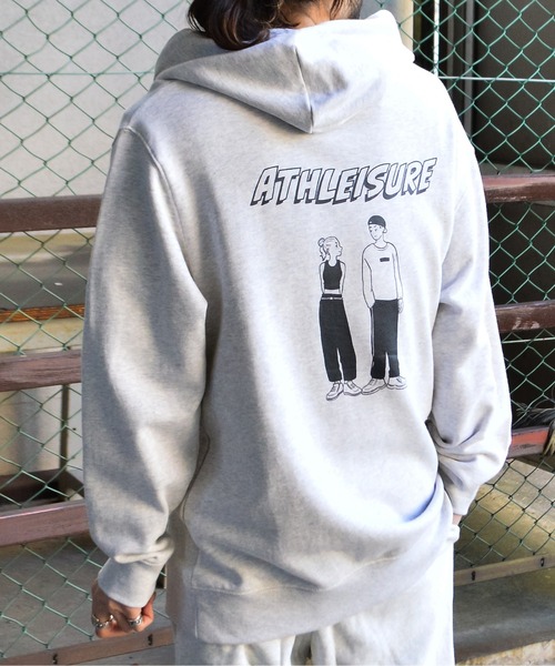 MODISH GAZE(モディシュガゼ)の「【MODISH GAZE】カップルイラスト裏毛フーディ(ATHLEISURE)(パーカー・メンズ・杢グレー/オートミール/ネイビー/グリーン/ブラック・MEDIUM/LARGE)」の3枚目の写真