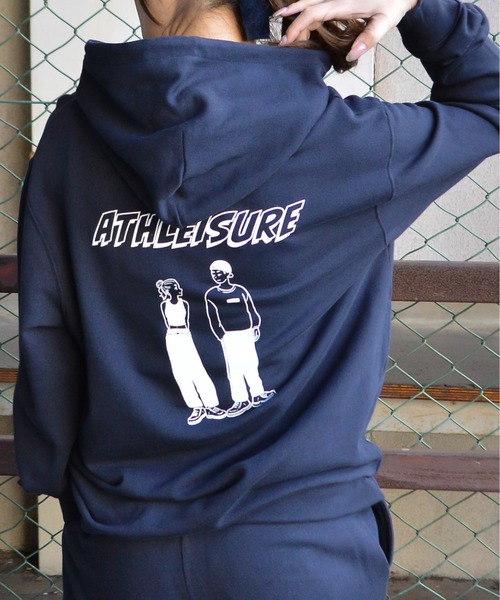 MODISH GAZE(モディシュガゼ)の「【MODISH GAZE】カップルイラスト裏毛フーディ(ATHLEISURE)(パーカー・メンズ・杢グレー/オートミール/ネイビー/グリーン/ブラック・MEDIUM/LARGE)」の5枚目の写真