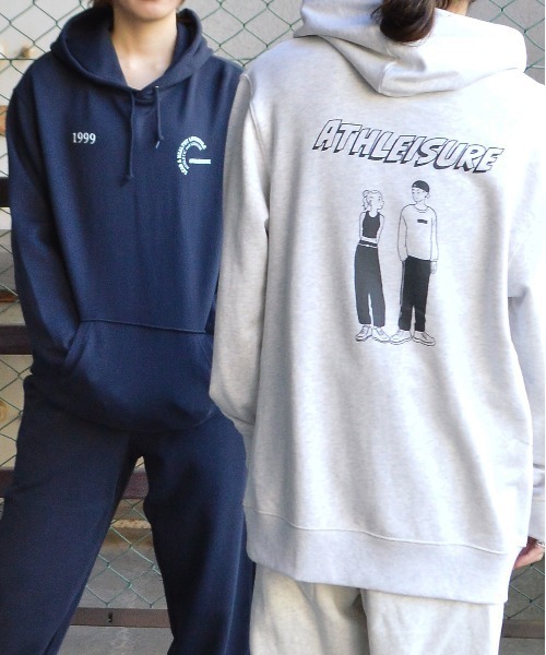 MODISH GAZE(モディシュガゼ)の「【MODISH GAZE】カップルイラスト裏毛フーディ(ATHLEISURE)(パーカー・メンズ・杢グレー/オートミール/ネイビー/グリーン/ブラック・MEDIUM/LARGE)」の6枚目の写真