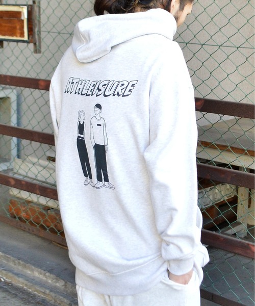 MODISH GAZE(モディシュガゼ)の「【MODISH GAZE】カップルイラスト裏毛フーディ(ATHLEISURE)(パーカー・メンズ・杢グレー/オートミール/ネイビー/グリーン/ブラック・MEDIUM/LARGE)」の8枚目の写真