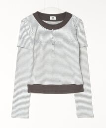 HTH（エイチティーエイチ）の「Layered border long tee（Tシャツ/カットソー）」