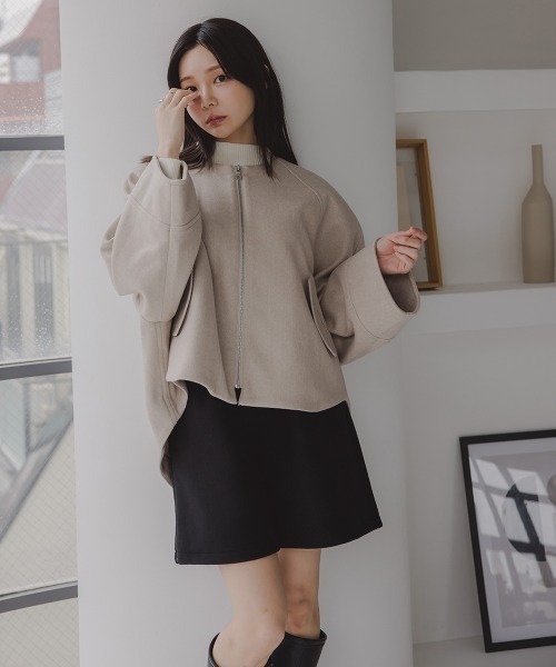 Petitjo(プッチージョ)の「小さいサイズ ドルマンジャケット 低身長さん・小柄女性(ノーカラージャケット・レディース・ブラック/モカ・M-L/XS-S)」の5枚目の写真