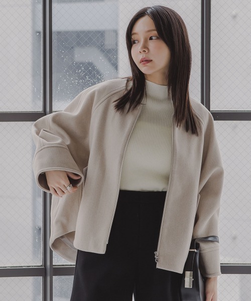 Petitjo(プッチージョ)の「小さいサイズ ドルマンジャケット 低身長さん・小柄女性(ノーカラージャケット・レディース・ブラック/モカ・M-L/XS-S)」の8枚目の写真