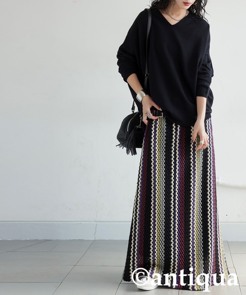 antiqua(アンティカ)の「ストライプ ミックス柄スカート(スカート・レディース・マルチ・ONESIZE)」の15枚目の写真