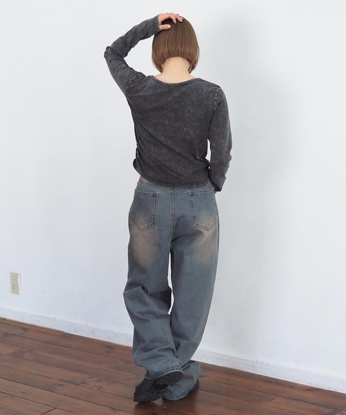 tiptop(ティップトップ)の「硫化染めギャザーロゴロンT(Tシャツ/カットソー・レディース・ブラウン/アイボリー/ブラック/ブラック系その他/ホワイト系その他・FREE)」の7枚目の写真