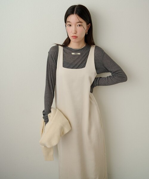 Omekashi（オメカシ）の「サテンスクエアジャンスカ（ジャンパースカート・レディース・ブラウン/オフホワイト・38/36）」の20枚目の写真