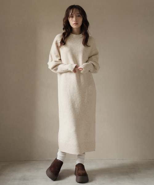 Ulysses(ユリシス)の「指ぬきボリューム袖クルーメランジニットワンピ(ワンピース・レディース・ブラウン/チャコール/ナチュラル・M)」の10枚目の写真