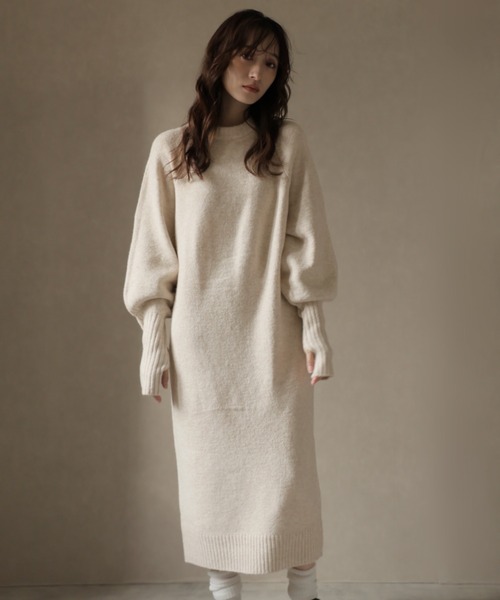 Ulysses(ユリシス)の「指ぬきボリューム袖クルーメランジニットワンピ(ワンピース・レディース・ブラウン/チャコール/ナチュラル・M)」の16枚目の写真