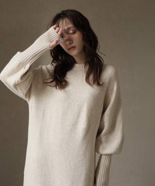 Ulysses(ユリシス)の「指ぬきボリューム袖クルーメランジニットワンピ(ワンピース・レディース・ブラウン/チャコール/ナチュラル・M)」の18枚目の写真