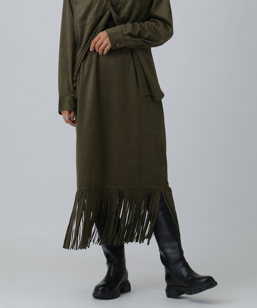 LEPSIM（レプシィム）の「スエードフリンジスカート　581647（スカート・レディース・キャメル/カーキ・FREE）」の10枚目の写真