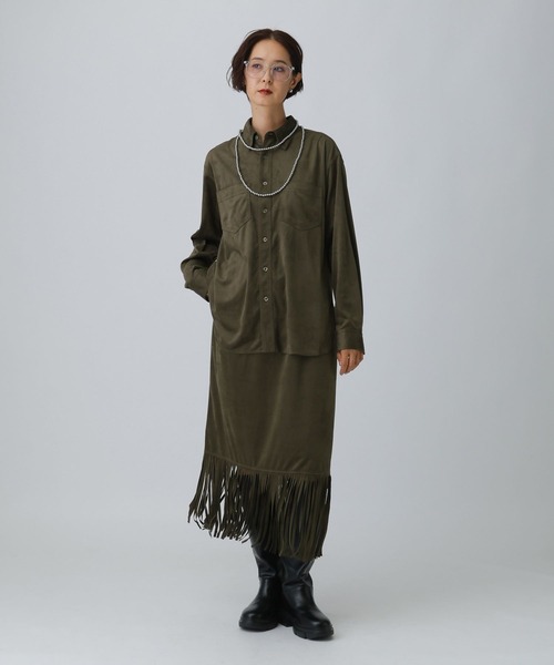 LEPSIM（レプシィム）の「スエードフリンジスカート　581647（スカート・レディース・キャメル/カーキ・FREE）」の7枚目の写真