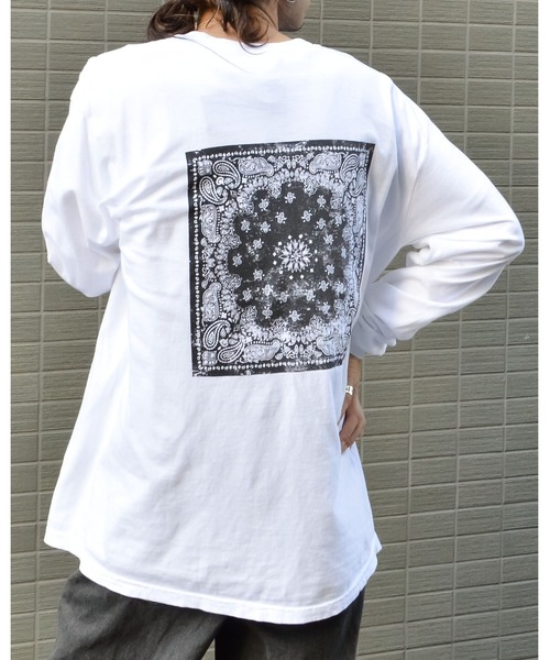 DOUBLE STEAL(ダブルスティール)の「バンダナ プリント ロンT 天竺 ピグメント加工(Tシャツ/カットソー・メンズ・オフホワイト/カーキ/ブラック/バーガンディー・LARGE/MEDIUM)」の14枚目の写真