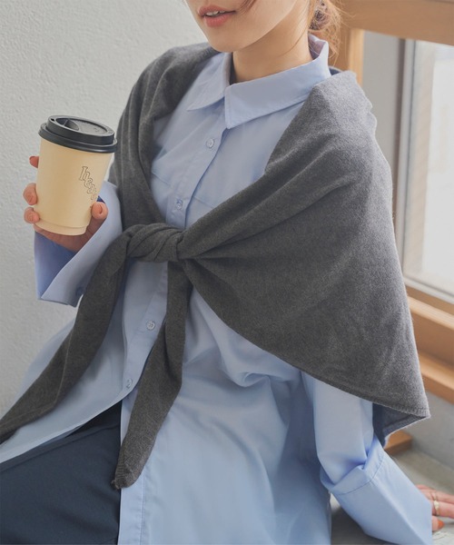 KOBE LETTUCE（コウベレタス）の「ワイドニットスカーフ（バンダナ/スカーフ・レディース・ベージュ/ストライプ/グレー・FREE）」の2枚目の写真