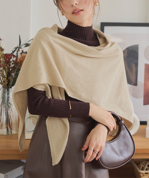 KOBE LETTUCE（コウベレタス）の「ワイドニットスカーフ（バンダナ/スカーフ・レディース・ベージュ/ストライプ/グレー・FREE）」の7枚目の写真