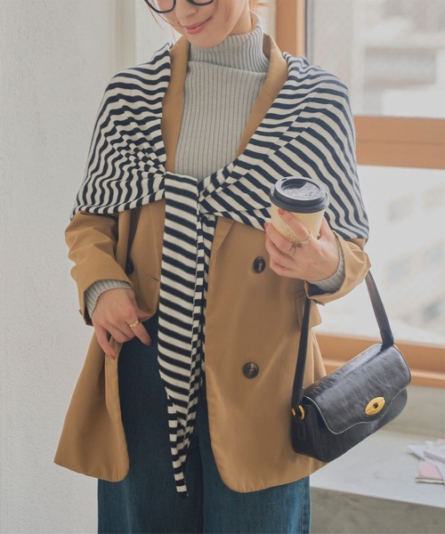 KOBE LETTUCE（コウベレタス）の「ワイドニットスカーフ（バンダナ/スカーフ・レディース・ベージュ/ストライプ/グレー・FREE）」の8枚目の写真