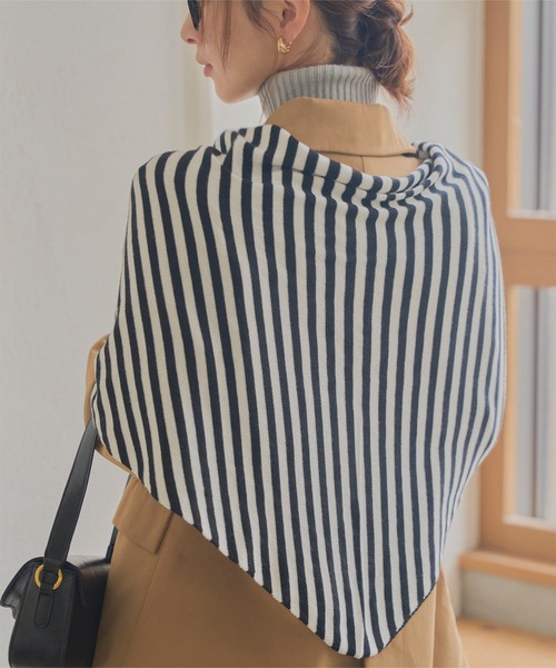 KOBE LETTUCE（コウベレタス）の「ワイドニットスカーフ（バンダナ/スカーフ・レディース・ベージュ/ストライプ/グレー・FREE）」の9枚目の写真