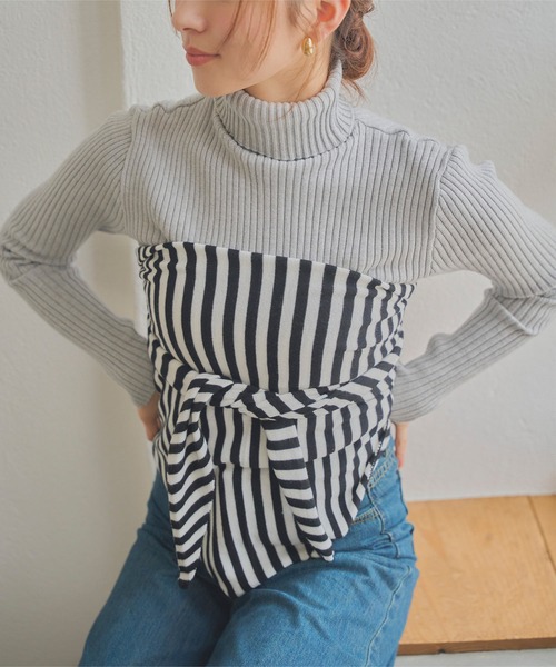 KOBE LETTUCE（コウベレタス）の「ワイドニットスカーフ（バンダナ/スカーフ・レディース・ベージュ/ストライプ/グレー・FREE）」の10枚目の写真