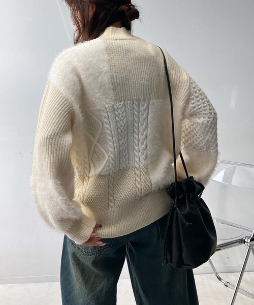 AS KNOW AS plus（アズノゥアズプラス）の「♪シャギーとアランでニットプルオーバー（ニット/セーター・レディース・ネイビー/ミント/キナリ・FREE）」の13枚目の写真