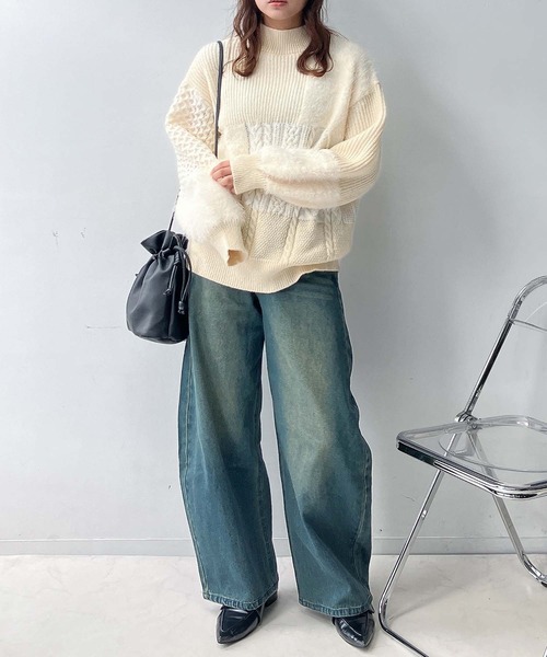 AS KNOW AS plus（アズノゥアズプラス）の「♪シャギーとアランでニットプルオーバー（ニット/セーター・レディース・ネイビー/ミント/キナリ・FREE）」の15枚目の写真