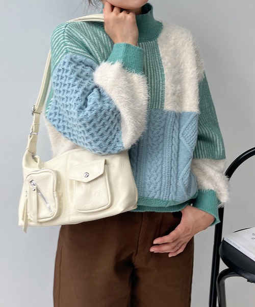 AS KNOW AS plus（アズノゥアズプラス）の「♪シャギーとアランでニットプルオーバー（ニット/セーター・レディース・ネイビー/ミント/キナリ・FREE）」の10枚目の写真