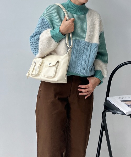 AS KNOW AS plus（アズノゥアズプラス）の「♪シャギーとアランでニットプルオーバー（ニット/セーター・レディース・ネイビー/ミント/キナリ・FREE）」の12枚目の写真