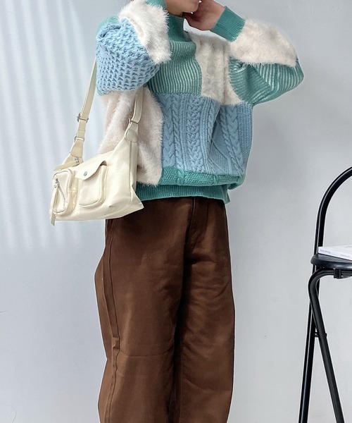 AS KNOW AS plus（アズノゥアズプラス）の「♪シャギーとアランでニットプルオーバー（ニット/セーター・レディース・ネイビー/ミント/キナリ・FREE）」の16枚目の写真