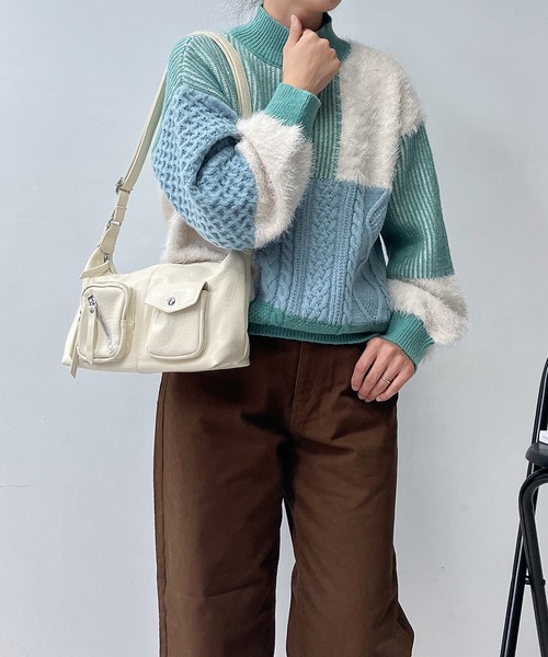 AS KNOW AS plus（アズノゥアズプラス）の「♪シャギーとアランでニットプルオーバー（ニット/セーター・レディース・ネイビー/ミント/キナリ・FREE）」の17枚目の写真