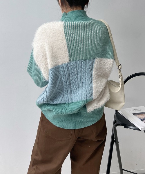 AS KNOW AS plus（アズノゥアズプラス）の「♪シャギーとアランでニットプルオーバー（ニット/セーター・レディース・ネイビー/ミント/キナリ・FREE）」の19枚目の写真