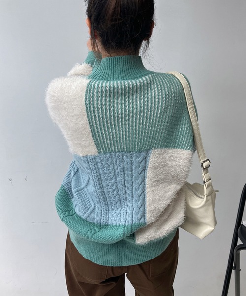 AS KNOW AS plus（アズノゥアズプラス）の「♪シャギーとアランでニットプルオーバー（ニット/セーター・レディース・ネイビー/ミント/キナリ・FREE）」の18枚目の写真