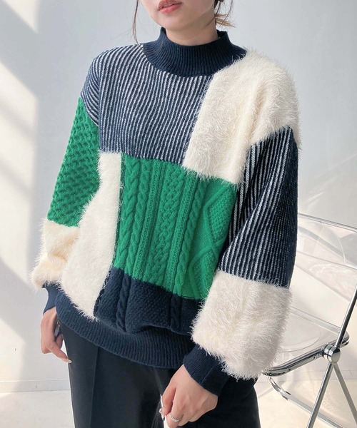 AS KNOW AS plus（アズノゥアズプラス）の「♪シャギーとアランでニットプルオーバー（ニット/セーター・レディース・ネイビー/ミント/キナリ・FREE）」の21枚目の写真