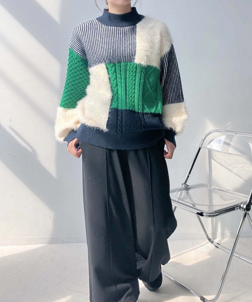 AS KNOW AS plus（アズノゥアズプラス）の「♪シャギーとアランでニットプルオーバー（ニット/セーター・レディース・ネイビー/ミント/キナリ・FREE）」の20枚目の写真