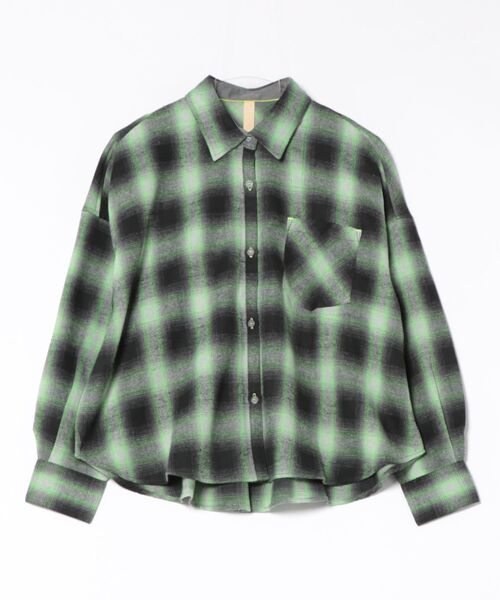 Q（キュー）の「シャドーチェックオーバーサイズシャツ（シャツ/ブラウス・レディース・ピンク系その他/グリーン系その他・MEDIUM）」の14枚目の写真