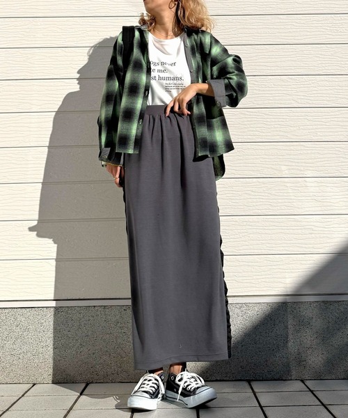 Q（キュー）の「シャドーチェックオーバーサイズシャツ（シャツ/ブラウス・レディース・ピンク系その他/グリーン系その他・MEDIUM）」の8枚目の写真