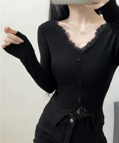 Miniministore(ミニミニストア)の「カットソー レース切り替え 長袖Tシャツ(Tシャツ/カットソー・レディース・ブラック/モカ・FREE)」の5枚目の写真