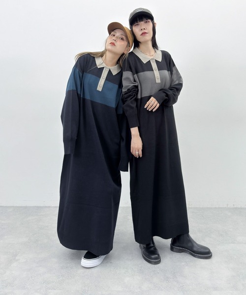 ニコアンド　MODE NORM CORE　ラガーマキシニットワンピース　Ｌ niko and… ワンピース 「MODE NORM CORE」 ラガーマキシニット