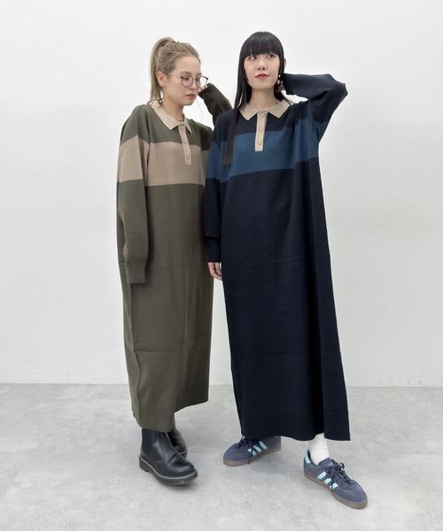 ニコアンド　MODE NORM CORE　ラガーマキシニットワンピース　Ｌ MODE NORM CORE] ラガーマキシニットワンピース（ワンピース