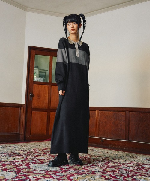 ニコアンド　MODE NORM CORE　ラガーマキシニットワンピース　М MODE NORM CORE] ラガーマキシニットワンピース（ワンピース）｜niko