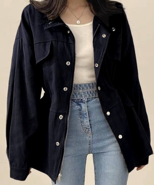 セール】ウエストデザインカーゴジャケット（ミリタリージャケット