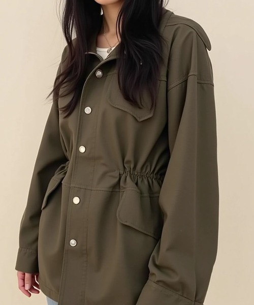 cammie(キャミー)の「ウエストデザインカーゴジャケット(ミリタリージャケット・レディース・カーキ/ブラック・M/L)」の11枚目の写真