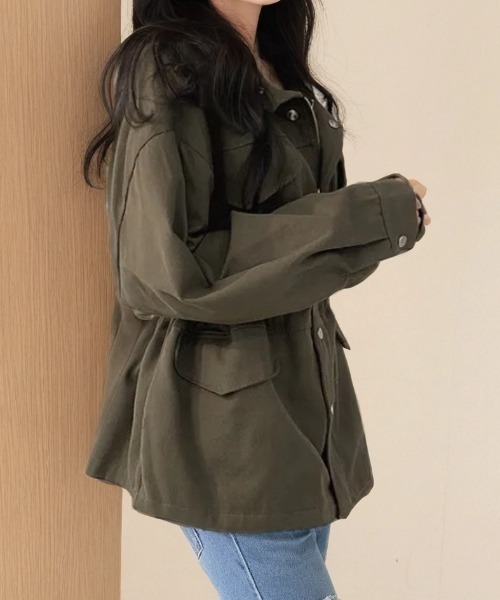 cammie(キャミー)の「ウエストデザインカーゴジャケット(ミリタリージャケット・レディース・カーキ/ブラック・M/L)」の9枚目の写真