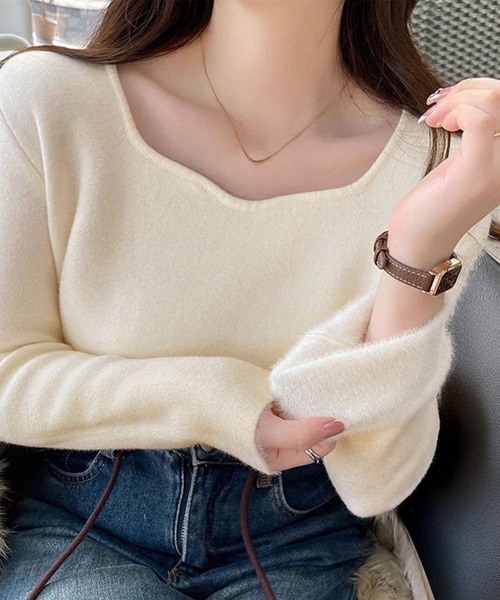 DAY CLOSET(デイ クローゼット)の「【裏起毛】ふわっと感触。長袖裏シャギーリブニットトップス レディース(ニット/セーター・レディース・ベージュ/ホワイト/アイボリー/ブラック・FREE)」の2枚目の写真
