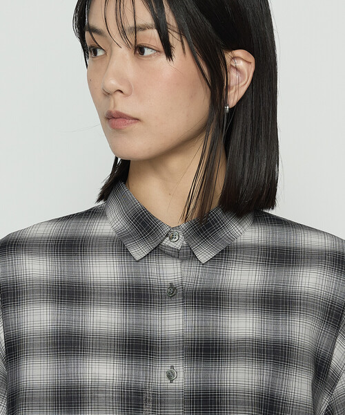 セール】シアーボイルチェック ドロストシアーシャツ（シャツ/ブラウス