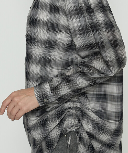 【今季未使用】コムサプラチナ/シアーボイルチェック ドロストシアーシャツ 今季未使用】コムサプラチナ/シアーボイルチェック ドロストシアー