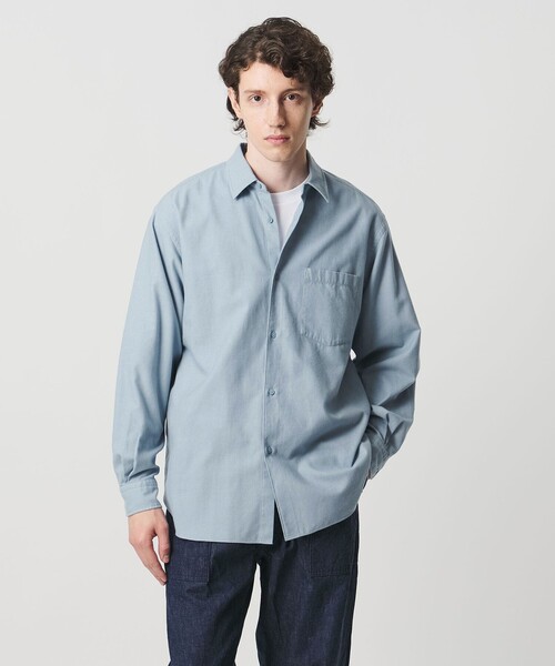 UNITED ARROWS（ユナイテッドアローズ）の「カリビアーナミルズ ブラッシュド レギュラーカラーシャツ（シャツ/ブラウス・メンズ・ライトブルー/ホワイト/ベージュ・M/S/L/XL）」の3枚目の写真