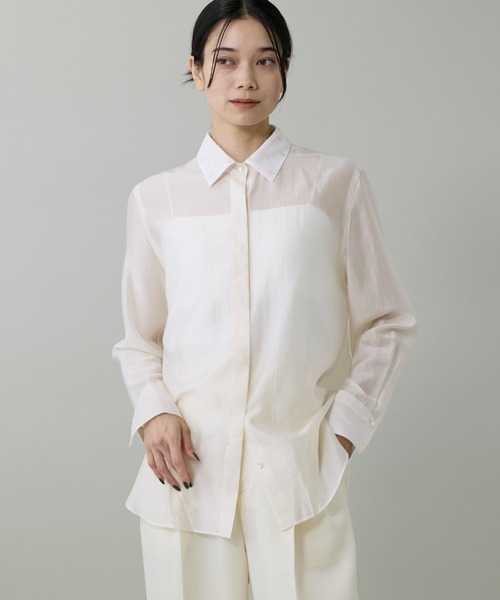 INED(イネド)の「ミクスチャー分繊 ラメドットブラウス(シャツ/ブラウス・レディース・アイボリー/ネイビー・9号/11号)」の1枚目の写真