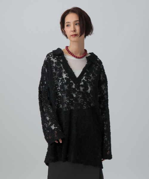 LEPSIM(レプシィム)の「モールレーススキッパーチュニック 611228(Tシャツ/カットソー・レディース・ブラック/アイボリー・FREE)」の1枚目の写真