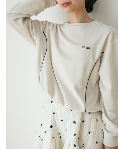 セール】パイピングデザインベロアトップス（Tシャツ/カットソー