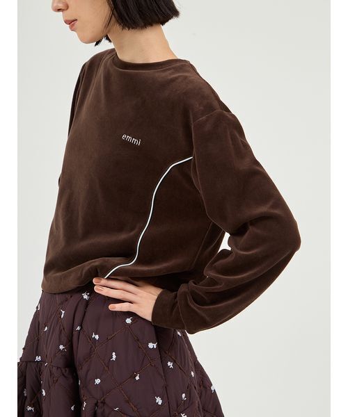 emmi（エミ）の「パイピングデザインベロアトップス（Tシャツ/カットソー・レディース・ブラウン/アイボリー/ライトブルー・F）」の7枚目の写真