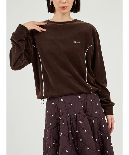 emmi（エミ）の「パイピングデザインベロアトップス（Tシャツ/カットソー・レディース・ブラウン/アイボリー/ライトブルー・F）」の12枚目の写真