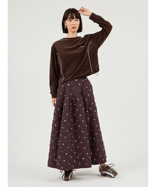 emmi（エミ）の「パイピングデザインベロアトップス（Tシャツ/カットソー・レディース・ブラウン/アイボリー/ライトブルー・F）」の14枚目の写真